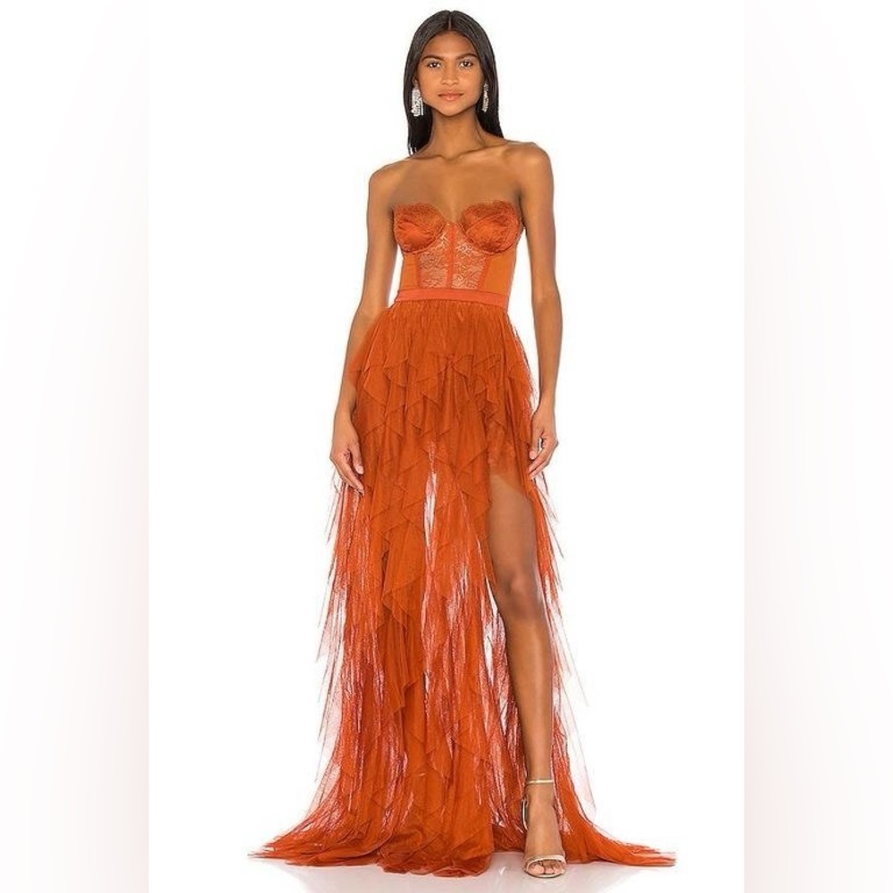 For Love & Lemons Rust-Colored Bustier Gown